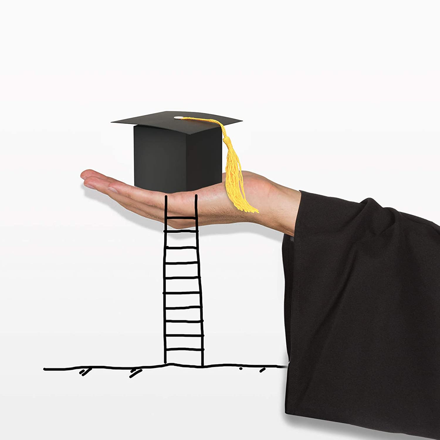 30Pcs Graduation Cap Shaped Gift Box - 6CM Black Doctoral Sweet Boxes with Yellow Tassel for Celebration Ceremony Party