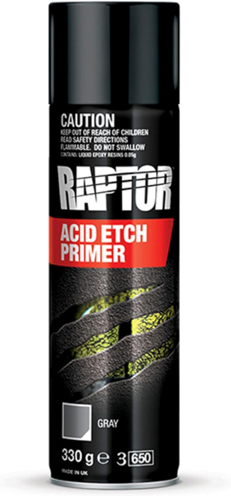 RAPTOR Acid Etch Primer Aerosol, Etch and Prime Bare Metal in One Step, High Atomization Nozzle, Can Be Directly Topcoated, Compatible with Wide Range of Top Coats, 330G, Grey image number 1