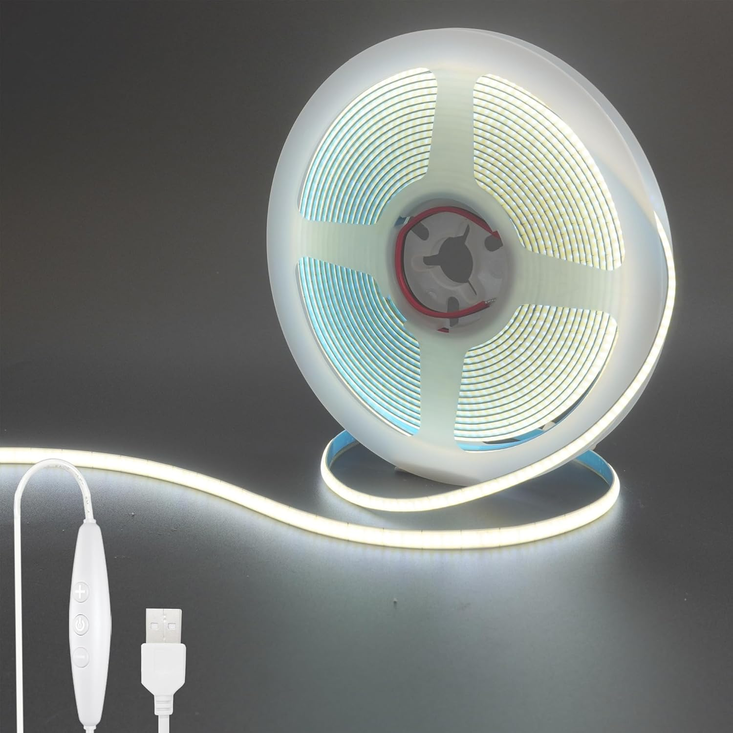 Clearhill 5V USB COB LED Strip Lights with Dimmable Switch,6.56Ft/2M,Warm White 3000K,320Leds/M,5Mm Width,Not Waterproof IP20,1.5M USB Switch Cable,For DIY Home Indoor Decoration