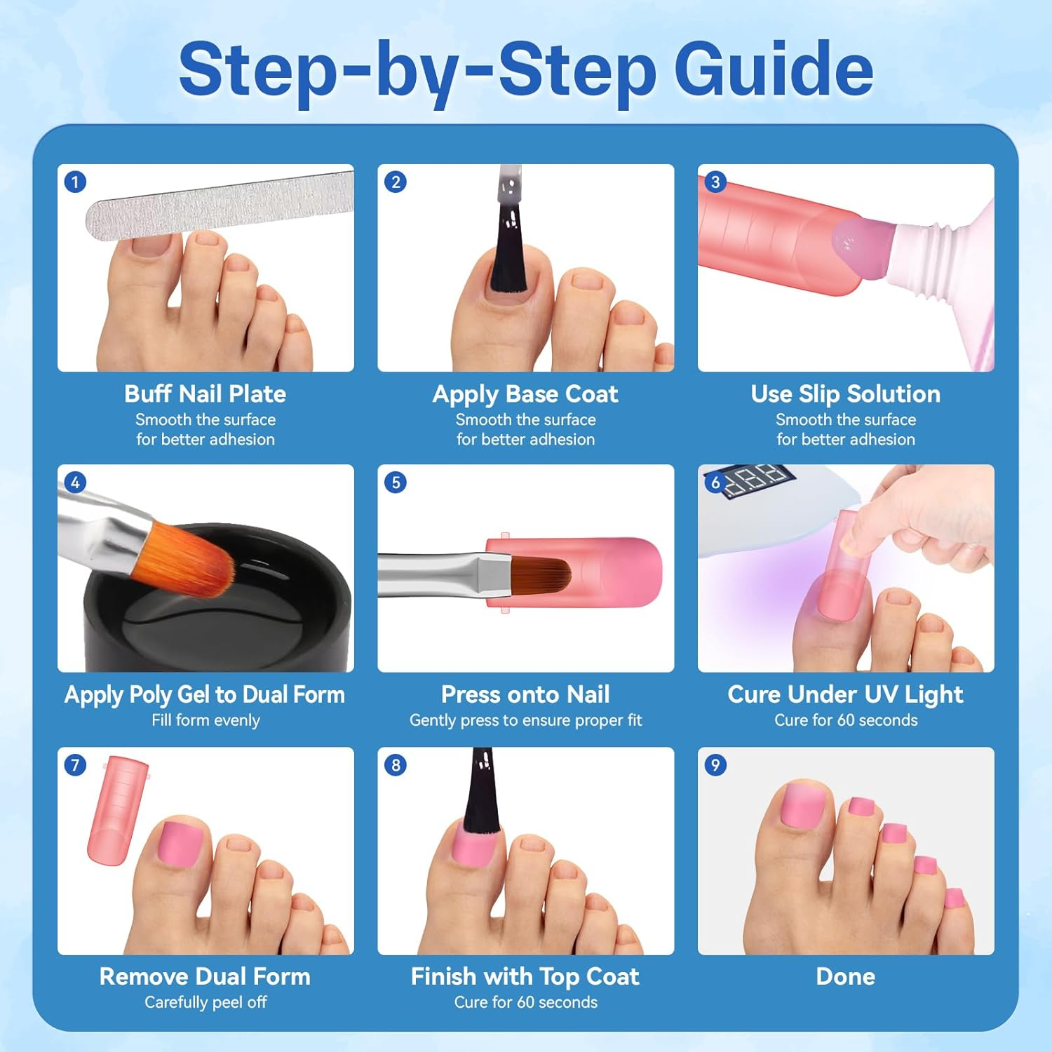 Amilhiton Red Polygel Dual Nail Forms for Toes, Long Square Dual Forms, Pre-Designed French Line, Reusable Press on Toenails for Women Art Supplies Home DIY Nail Salon 120PCS 12Sizes image number 6