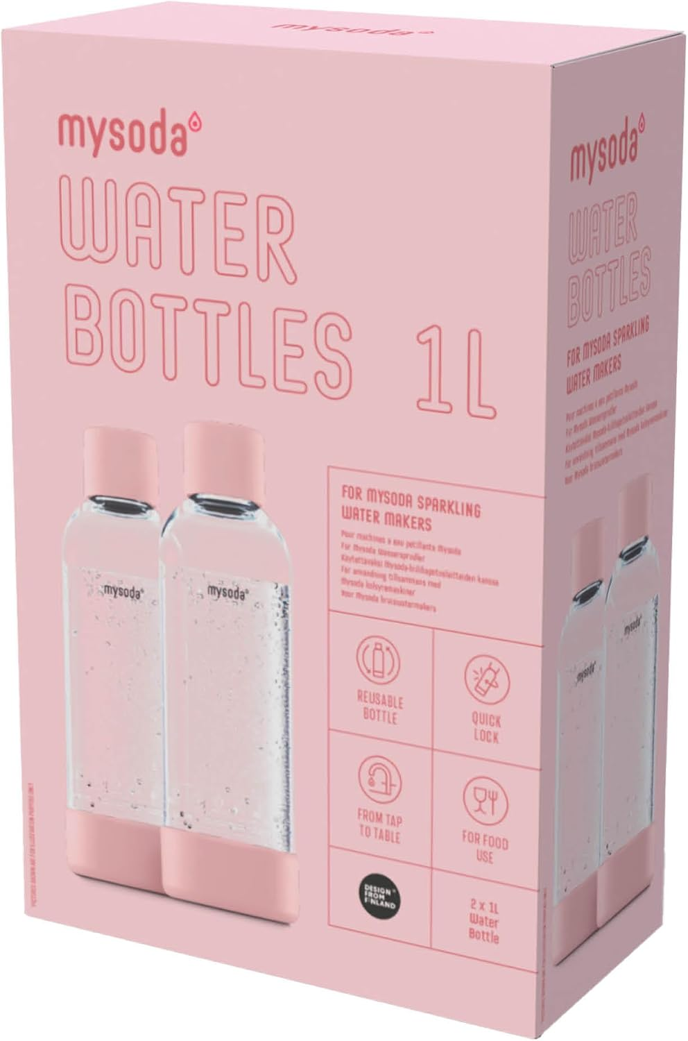 Mysoda: Water Carbonator Water Bottle, Bpa-Free Plastic, with Quick-Lock Quick Release, Wood Composite Detailing, 2 X 1L - Pink image number 6