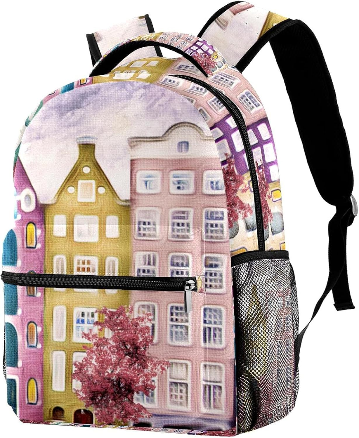 Oil Painting House Red Tree Backpack Students Shoulder Bags Travel Bag College School Tote Backpacks