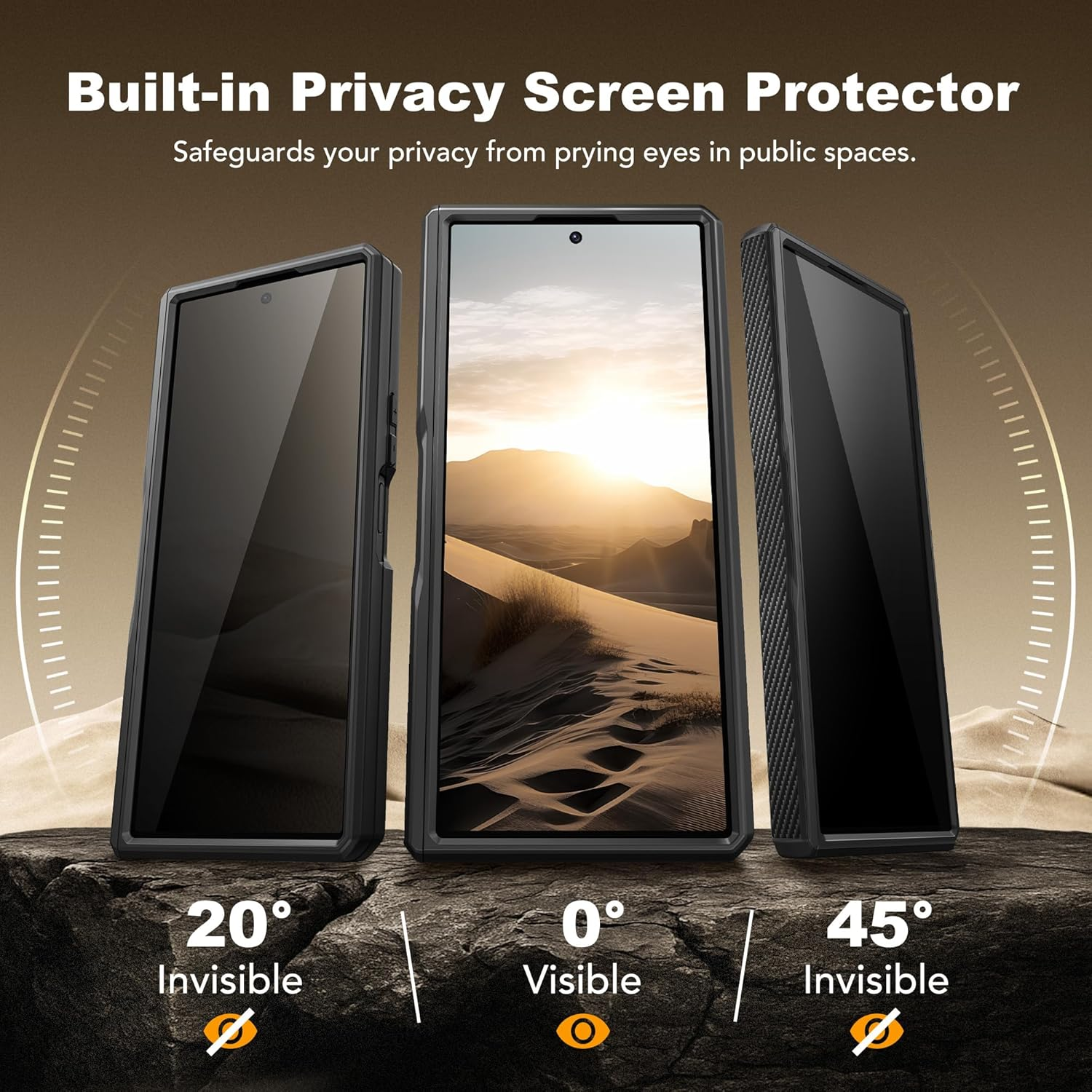 TONGATE for Z Fold 7 Case with Privacy Screen Protector, [Built-In Slide Camera Cover & Stand] [Anti Spy] Military Grade Drop Phone Case for Samsung Galaxy Z Fold 7 with Belt Clip, Black Privacy image number 2