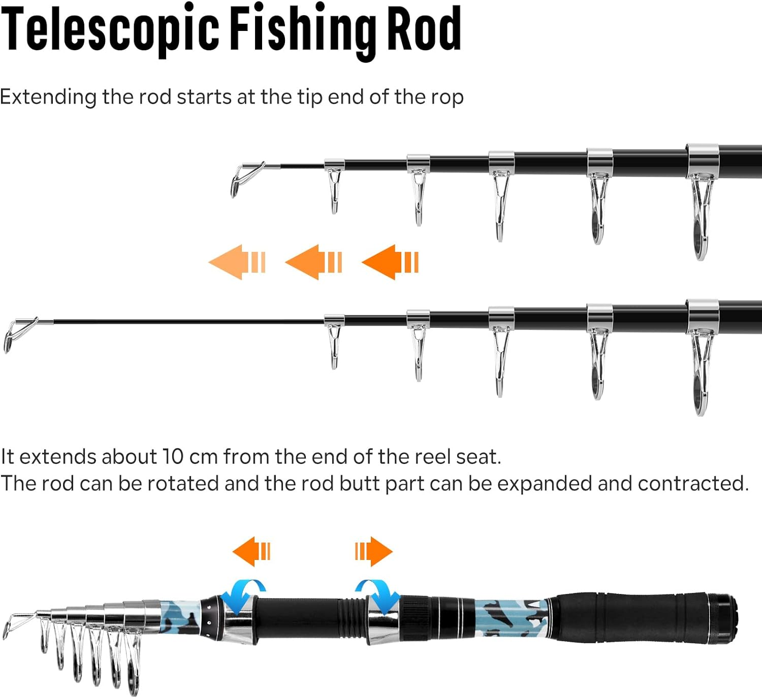 KOMCLUB Fishing Rods 1.8M/2.1M/2.4M/2.7M Telescopic Fishing Rod Fishing Poles for Sea Saltwater Freshwater, Smooth Fiberglass Blanks, Stainless Line Guides and Ceramic Rings, Soft EVA Handle image number 4