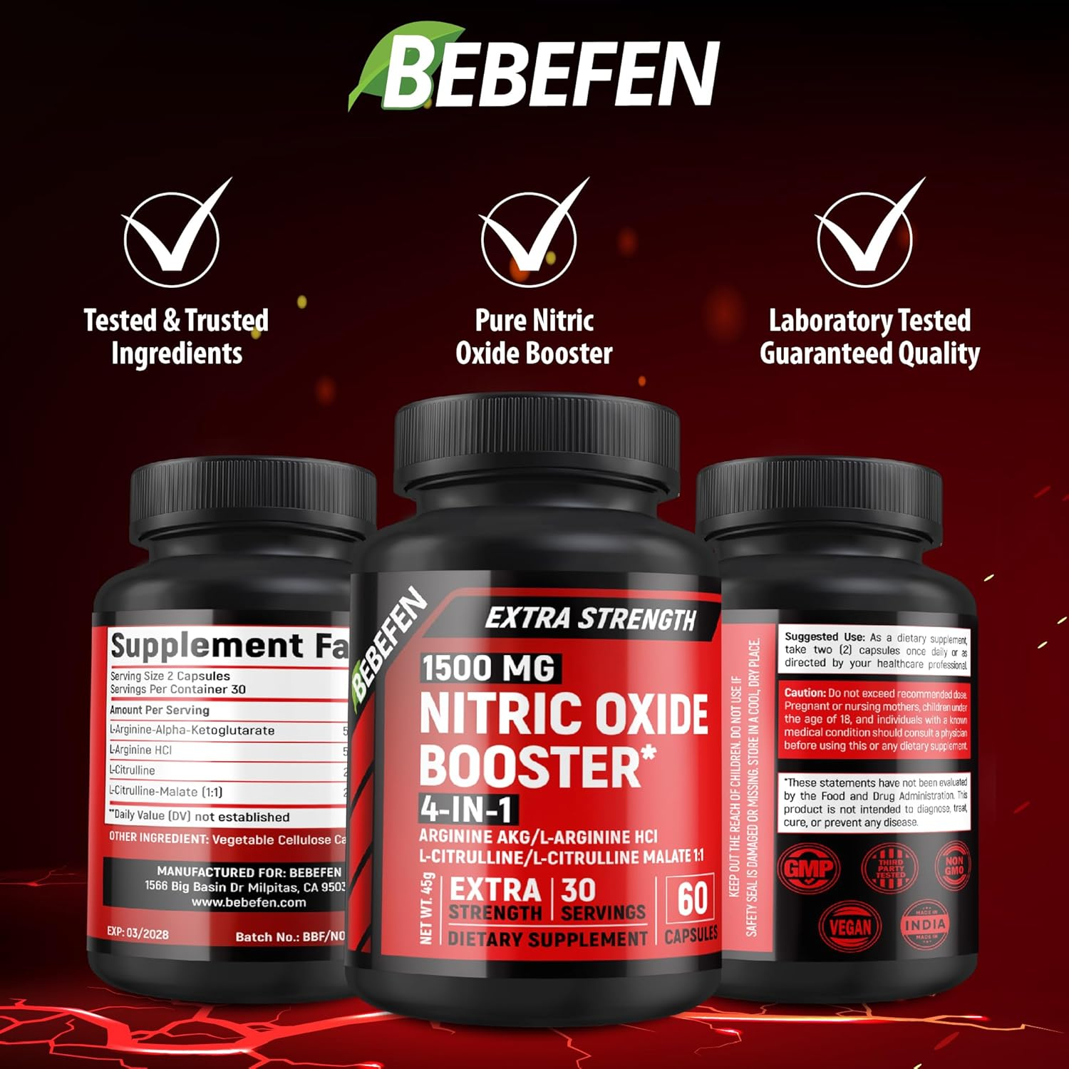 Nitric Oxide 4In1 Supplement with L-Arginine & L-Citrulline &ndash; Supports Energy, Performance & Heart Health &ndash; 60 Capsules &ndash; 30 Days Supply image number 4