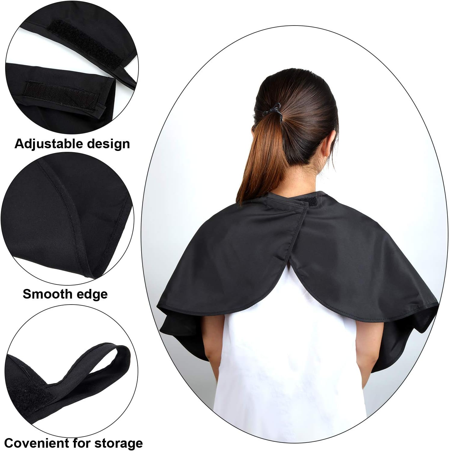 2 Pcs Makeup Cape and Bib - Waterproof Beauty Salon Barber Dye Styling Shampoo Cape for Hairdresser Artist Clients, Black image number 6