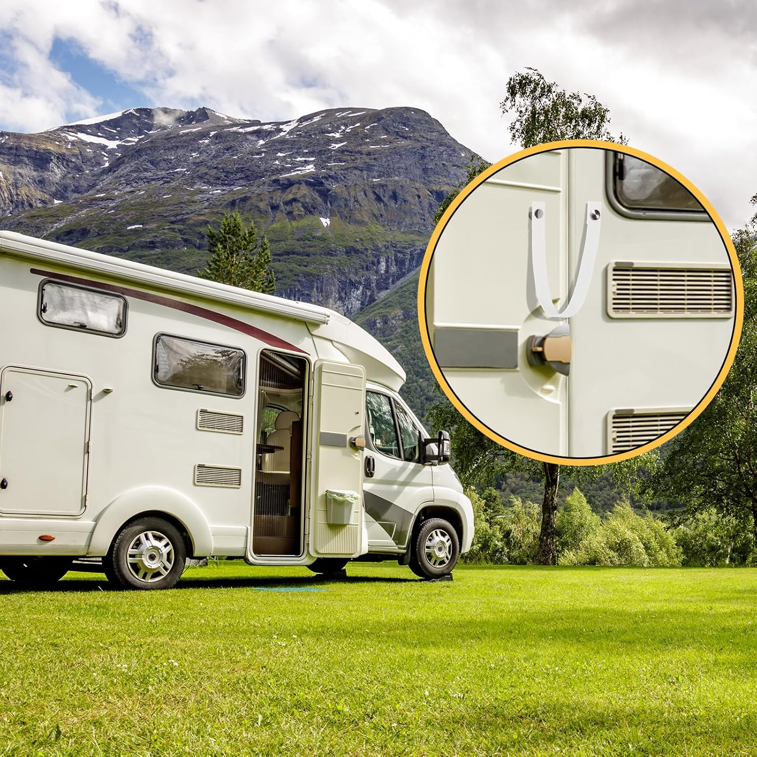 Windyun 2 Pcs RV Door Straps with 4 Pcs Button Snap 18 Inch Camper RV Sliding Door Strap with Snap Boat Ladder Strap Long Security Straps for RV Pocket Door Boat Ladder Secure, White image number 2