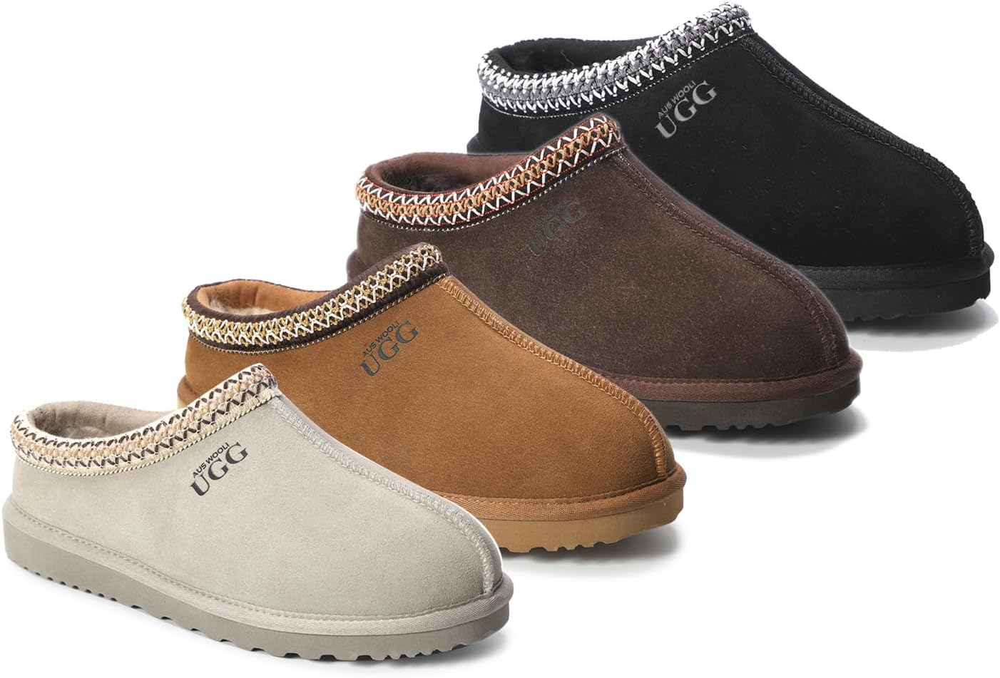 AUS WOOLI UGG Sheepskin Wool Ankle Braid Croydon Slippers, Black, Au Women 8/Au Men 6 image number 1