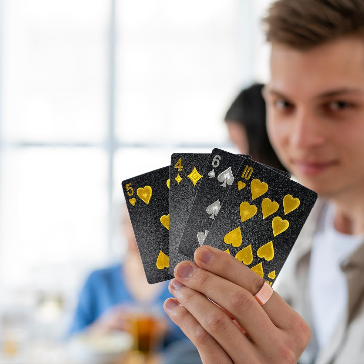 TEAONE Black Playing Card, 1 Deck Waterproof Poker for Party, Game, Magic Trick (8.8 X 6.3Cm/3.46 X 2.48In)