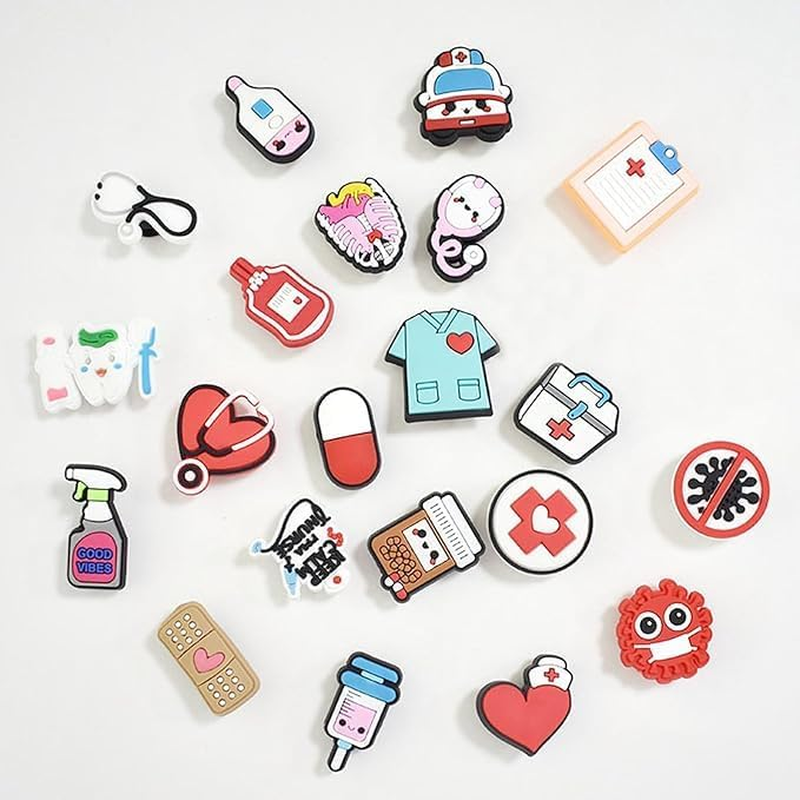 25Pcs Shoe Badges, Cartoon Doctor Nurse Decorations for Clogs, Medical Charm for Children Slippers, Nurse Medicine Shoe Pendant for Teens Women Men, Polyvinyl Chloride image number 5