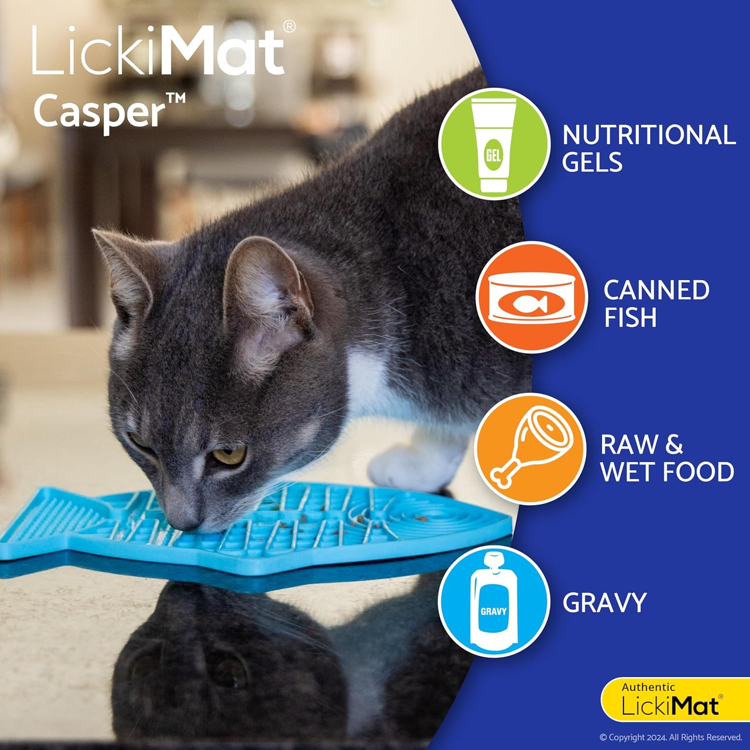 Lickimat Casper, Fish-Shaped Cat Slow Feeders Lick Mat, Boredom Anxiety Reducer; Perfect for Food, Treats, Yogurt, or Peanut Butter. Fun Alternative to a Slow Feed Cat Bowl or Dish, Yellow