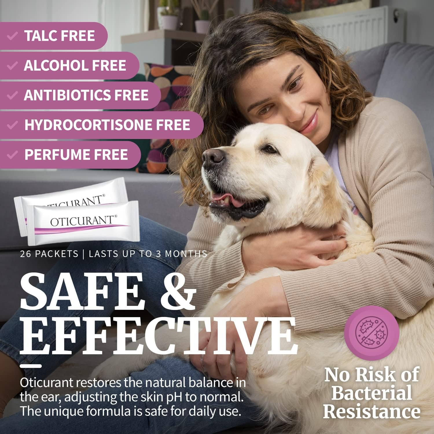 OTICURANT Pet Ear Powder for Dogs | No More Itching, Scratching or Bad Smell | Reduces Waxy Build up | No Cleaning Solution Drops or Wash Needed | 26 Easy-Dose Packets image number 1