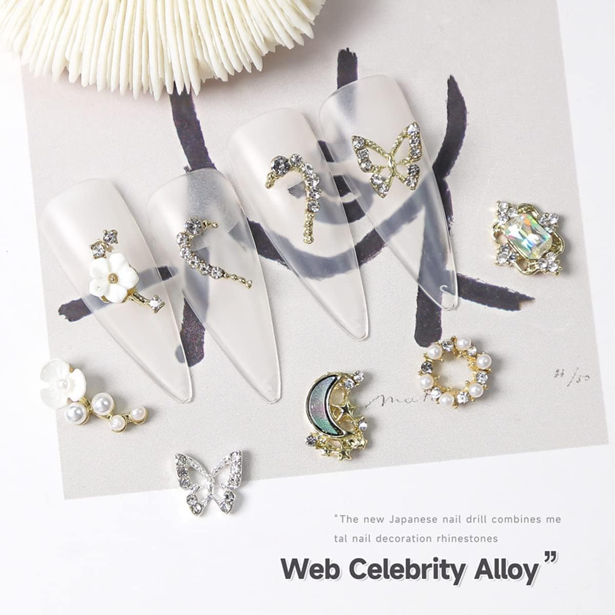 Ginojex 36Pcs 3D Nail Art Rhinestones Charms Alloy Crystal Gold Butterfly Gems Pearl DIY Manicure Salon Phone Case Decorations - Silver - 36Pcs image number 3