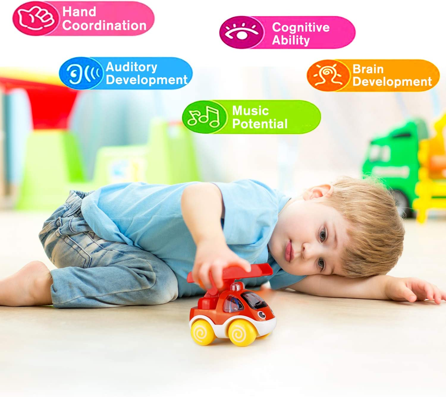 Bluefire Pull Back Cars, Cars Toys for Baby and Toddlers, Push and Go Vehicles Toys, Mini Vehicle Toys for Kids/Boys/Girls(6 Pcs) image number 1