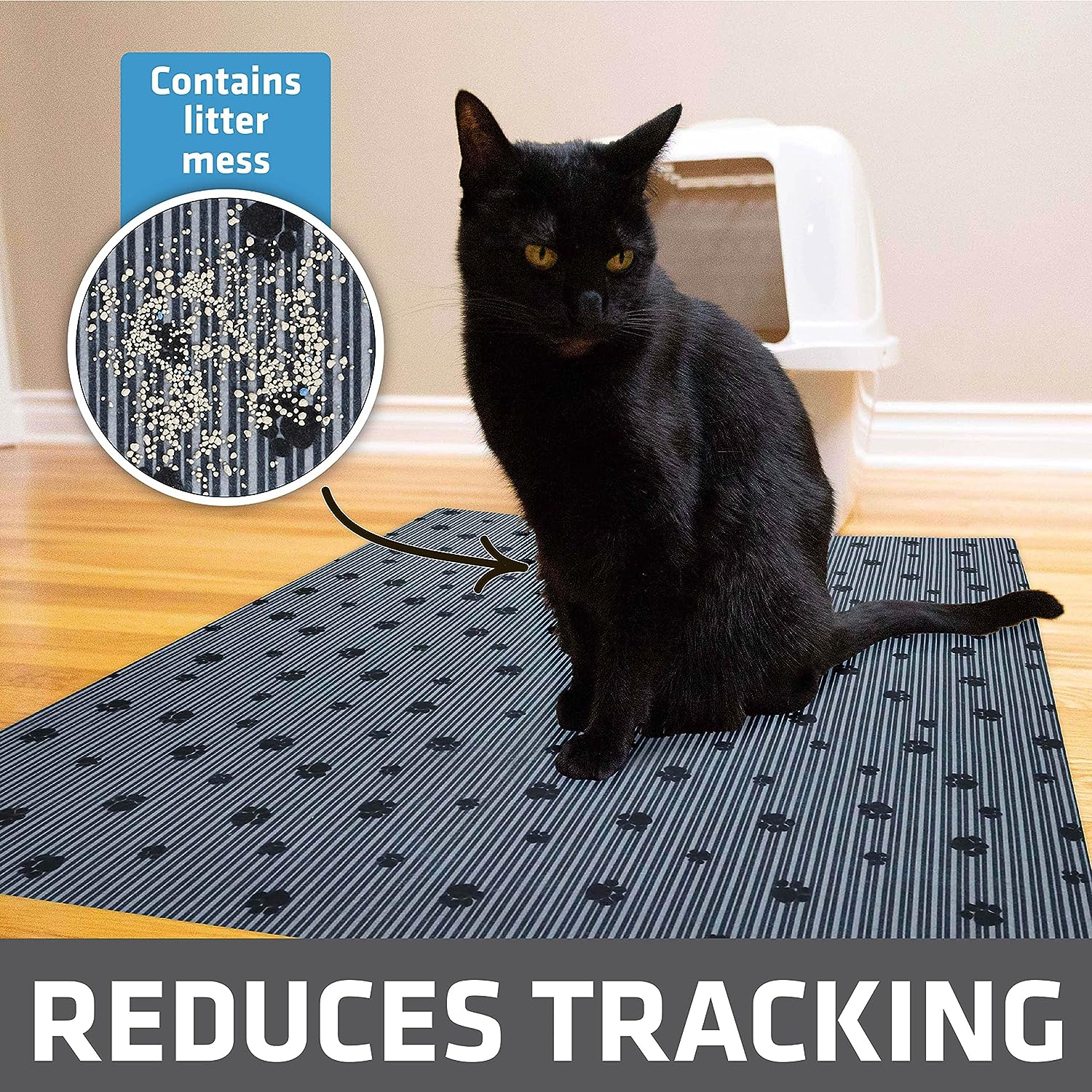 Drymate Original Cat Litter Mat, Contains Mess from Box for Cleaner Floors, Urine-Proof, Soft on Kitty Paws -Absorbent/Waterproof- Machine Washable, Durable (USA Made) (28&rdquo;X36&rdquo;)(Greystripeblackpaw) image number 5