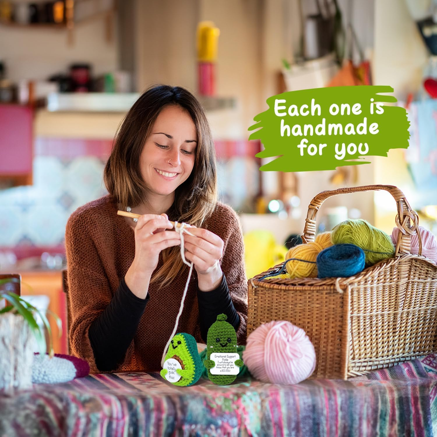 Handmade Funny Positive Avocado Crochet Stuffed Crafts Amigurumi Plush Emotional Support for Birthday Gifts Encouragement Funny Gag Gifts image number 5