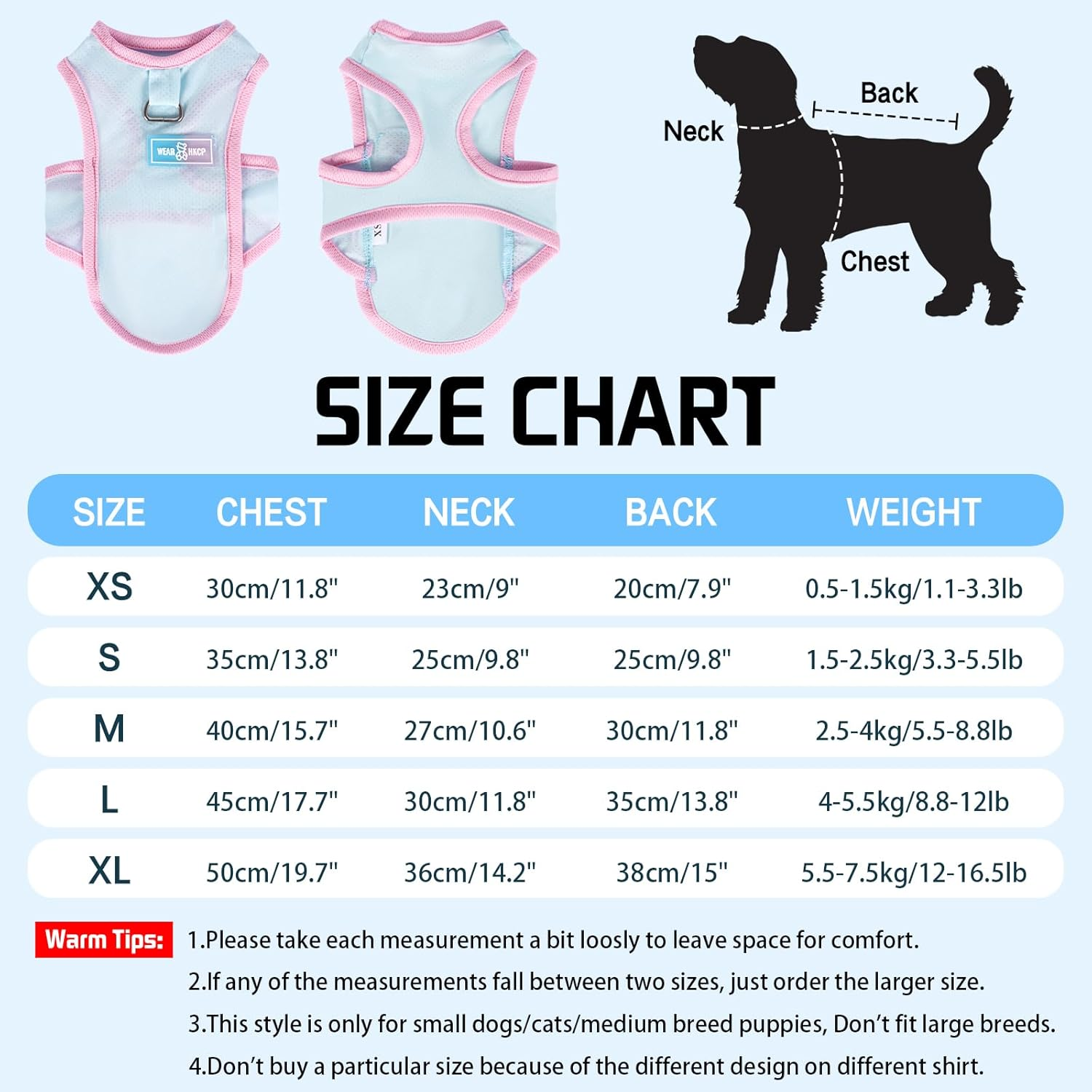 Yaopelky Dog Cat Dog Cooling Vest Summer Clothes with D Ring Breathable Quick Dry T Shirt Sun Protection Outdoor Activities (Blue, L, 4-5.5 image number 2
