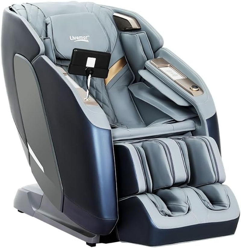Livemor 4D Massage Chair Electric Massager Head Back, Heating Chairs, Soft PU Zero Gravity Massages Kneading Relaxation Rolling Full Body Foot Massagers Reclining Machine with LED Touch Panel Grey image number 5