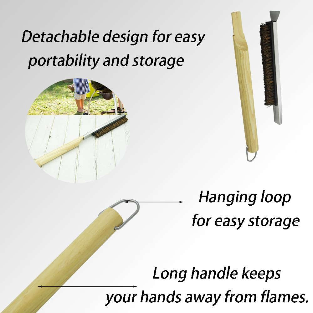Pizza Oven Brush - Wooden Handle BBQ Brush, Pizza Stone Cleaning Brush with Scraper, Versatile Kitchen & Outdoor Bake Tool for Easy Maintenance image number 6