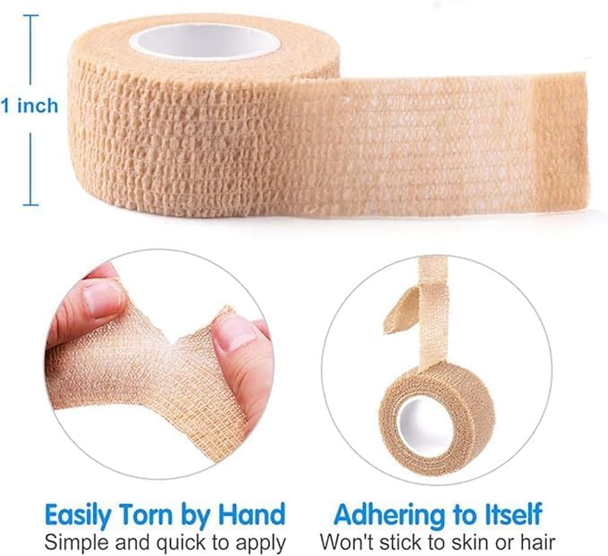 12 Rolls Self Adherent Wrap Tape, 1'' X 5Yards Medical Cohesive Bandages Flexible Stretch Breathable Wrap Rolls, Athletic Strong Elastic First Aid Tape for Sprain Swelling Sports image number 2