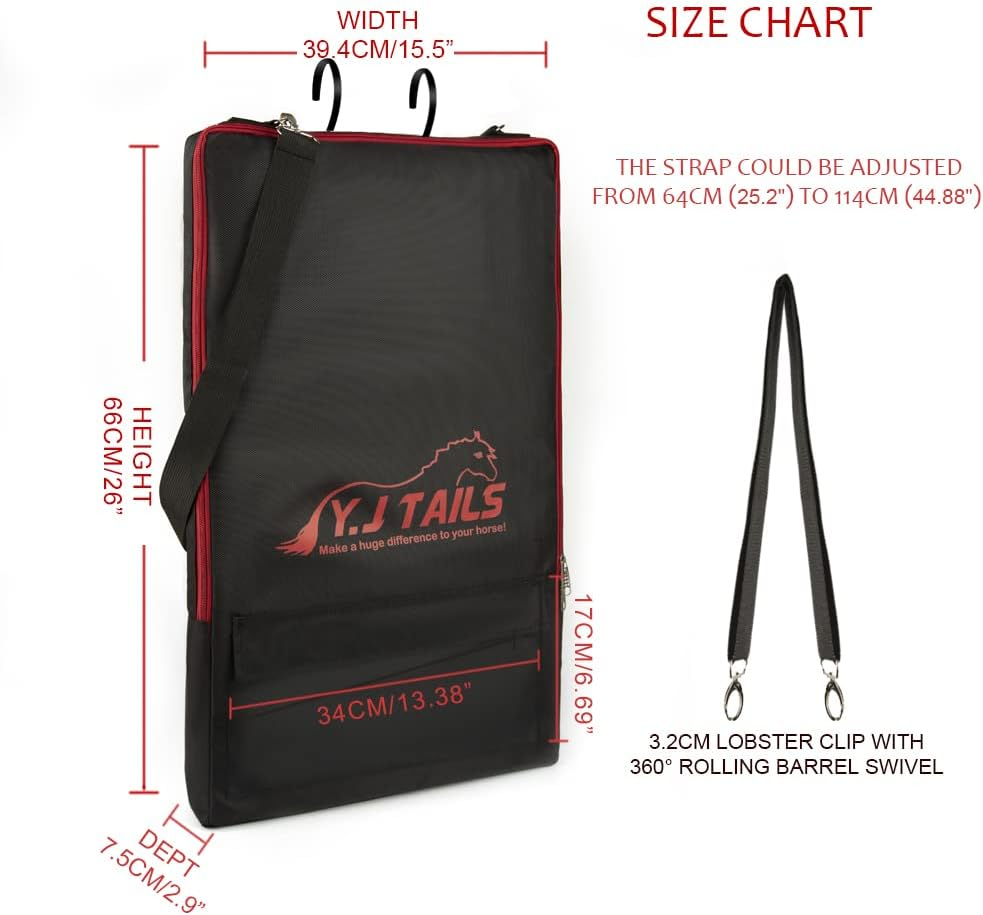 Y.J TAILS Horse Tack Carry Bag, Horse Harness Bag for Halters, Bridle, Equestrian Reins, Bits and Headstalls, Miniature Horse Harness with 3 Prong Tack Rack (Black) image number 6