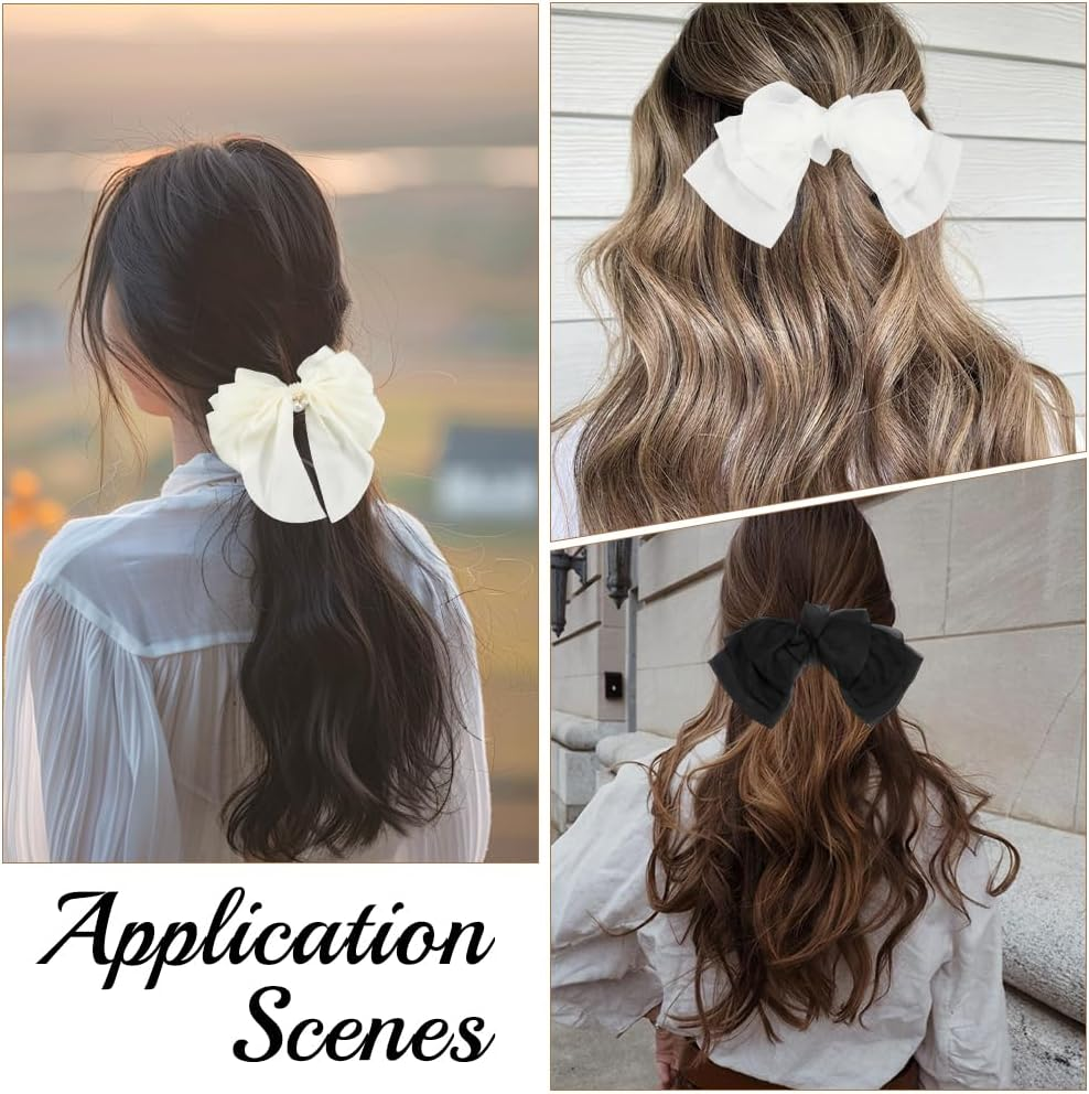 SOFPLATE 4 Pieces 4 Styles Black Hair Clips with Bow Coquette Hair Clips with ABS Plastic Colourful Fabric Large Bow Aesthetic Alligator Hair Clips Accessories for Short and Long Hairstyles DIY image number 6
