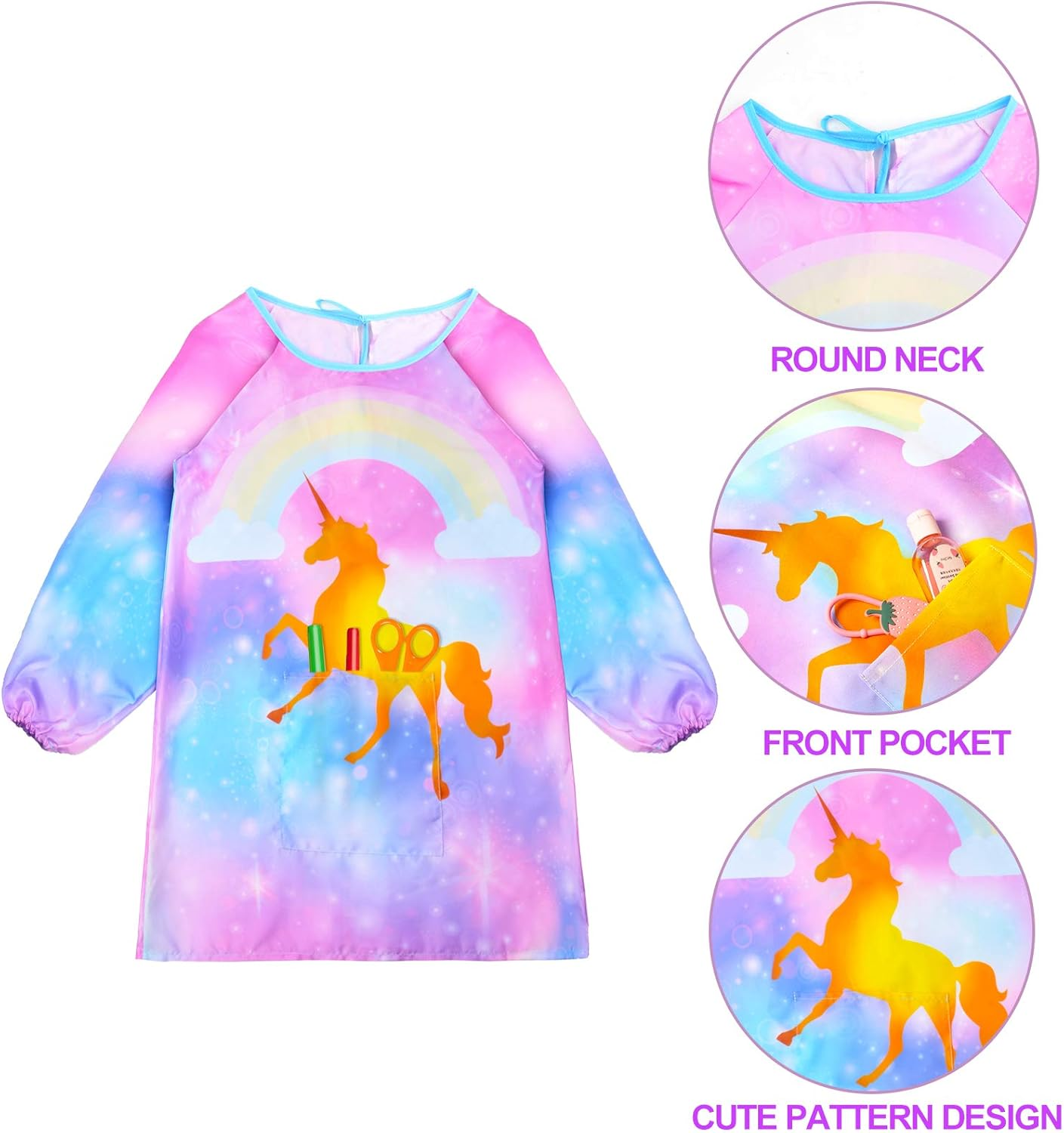 Fiodrimy Kids Art Smock, Unicorn Painting Smocks with Pocket, Waterproof Artist Long Sleeve Artist Apron for Child Girls Boys 8-12 Years, Large image number 1