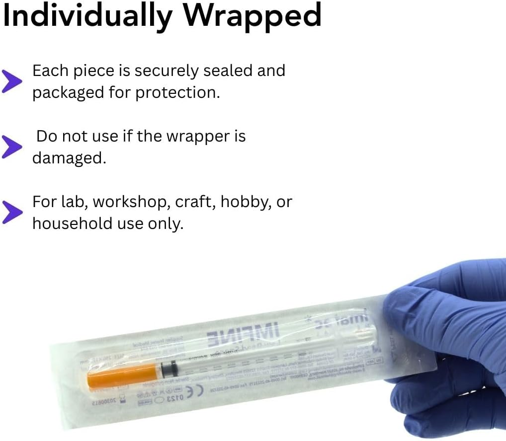 1Ml/Cc Syringe with 29G X 12.5Mm Needle, 100 Pcs, Lab Syringes, Plastic Syringes (Individually Wrapped) by Imatec image number 2