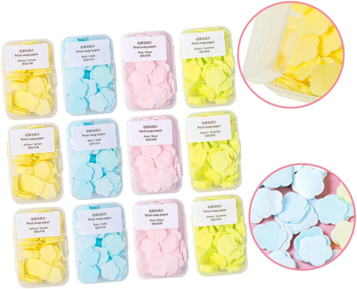 GRIRIW Portable Soap Paper Sheets 16 Boxes of Disposable Hand Soap Flakes in Lemon Milk Rose and Jasmine Scents Travel-Friendly Hand Washing Solution for Outdoor and On-The-Go Use image number 3