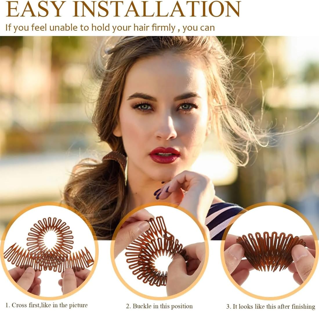 6 Pieces Full Circular Stretch, 3 Colours Comb, Flexible Plastic, Circular Stretch for Girls