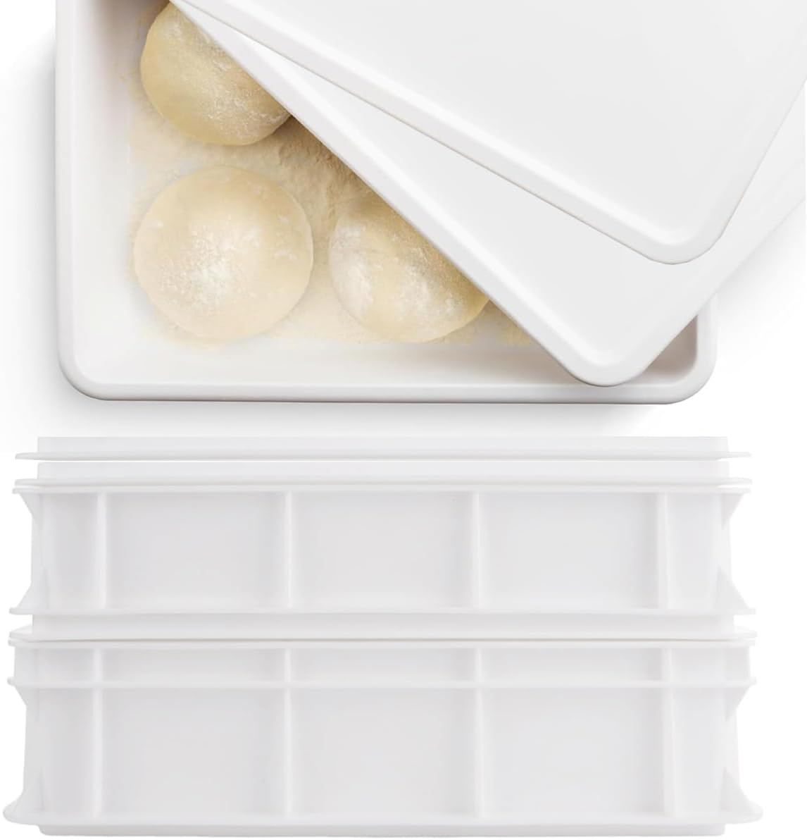 2 Pizza Dough Proofing Box,2 Pack Pizza Proofing Box with 2 Pack Cover and Lid,Bpa Free Plastic Bread Box Vegetable Storage (44.5 Cm* 32 * 8.5 Cm) Bread Box and Pizza Tray