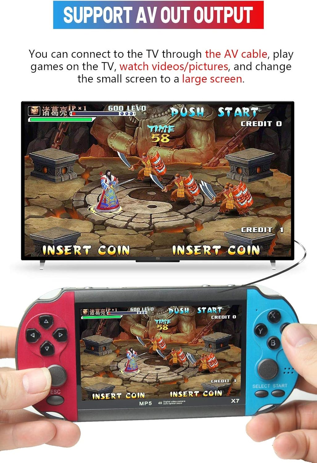 CZT New 4.3 Inch Cool Color Retro Game Console Built-In 3000 Games Support Mp3Mp4 Games Can Save/Add/Delete Rechargeable Lithium Battery (Bluered) image number 5