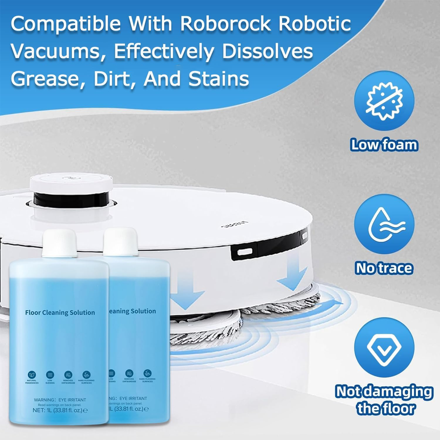 2-Pack Floor Cleaning Solution Compatible with All Roborock, Floor Cleaner for Hardwood, Compatible Robot Vacuums with Mopping and Wet and Dry Vacuum 1L