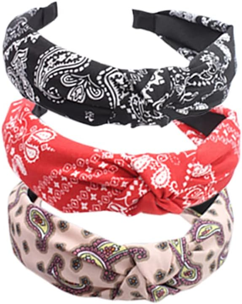 Wide Alice Bands Bow Knot Fabric Hair Bands Knotted Hair Bands Elastic Fabric Hair Scarf 1920S Accessories for Women (Cashew12De) - Pearls12De image number 3