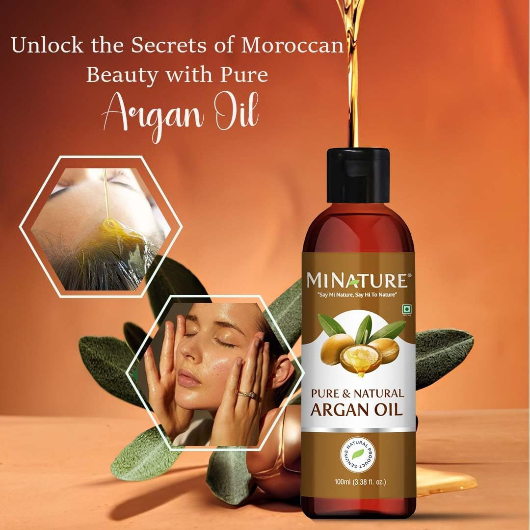 Mi Nature Argan Oil | No Mineral Oil & Silicones | Light & Non-Sticky Oil | for Dry Hair & Skin | Frizz-Free | No Artificial Colours, Flavor, Additives or Preservatives | Vegan, | 100Ml (3.38 Fl Oz) image number 5