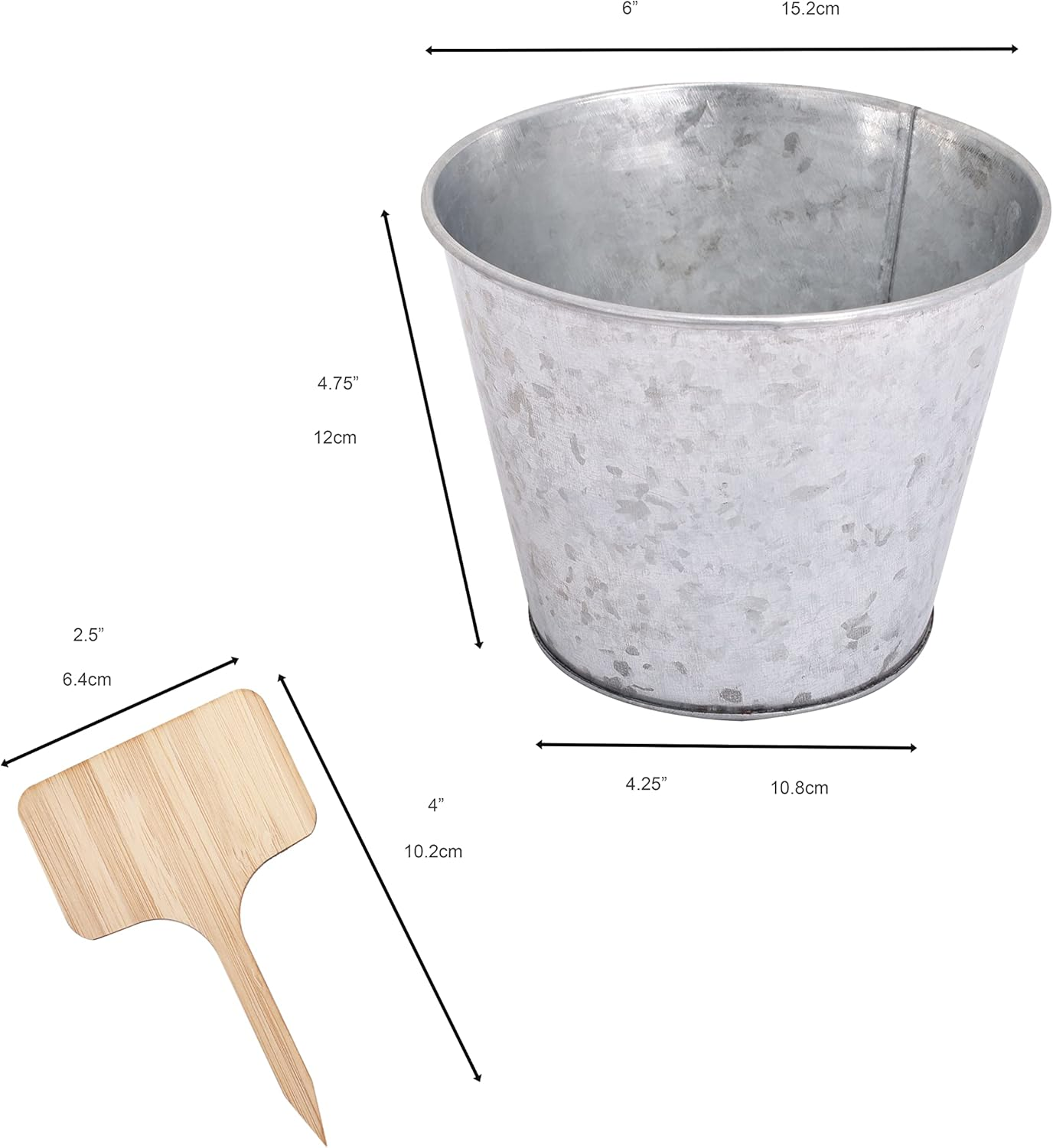 Katai Galvanized Metal Buckets - 6 Pack - Steel Planter Pots for Flowers, Plants, Decor, Home Organization, Weddings - Complete with 6 Labels image number 2