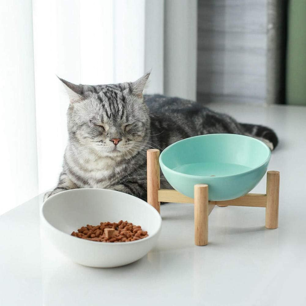 Dog Bowls and Dishes Orange Ceramic Pet Feed Bowl Cat Dog Bowls Tilted Elevated Raised Pet Bowl with Wood Stand Feeder for Dogs Cats 600Ml image number 1