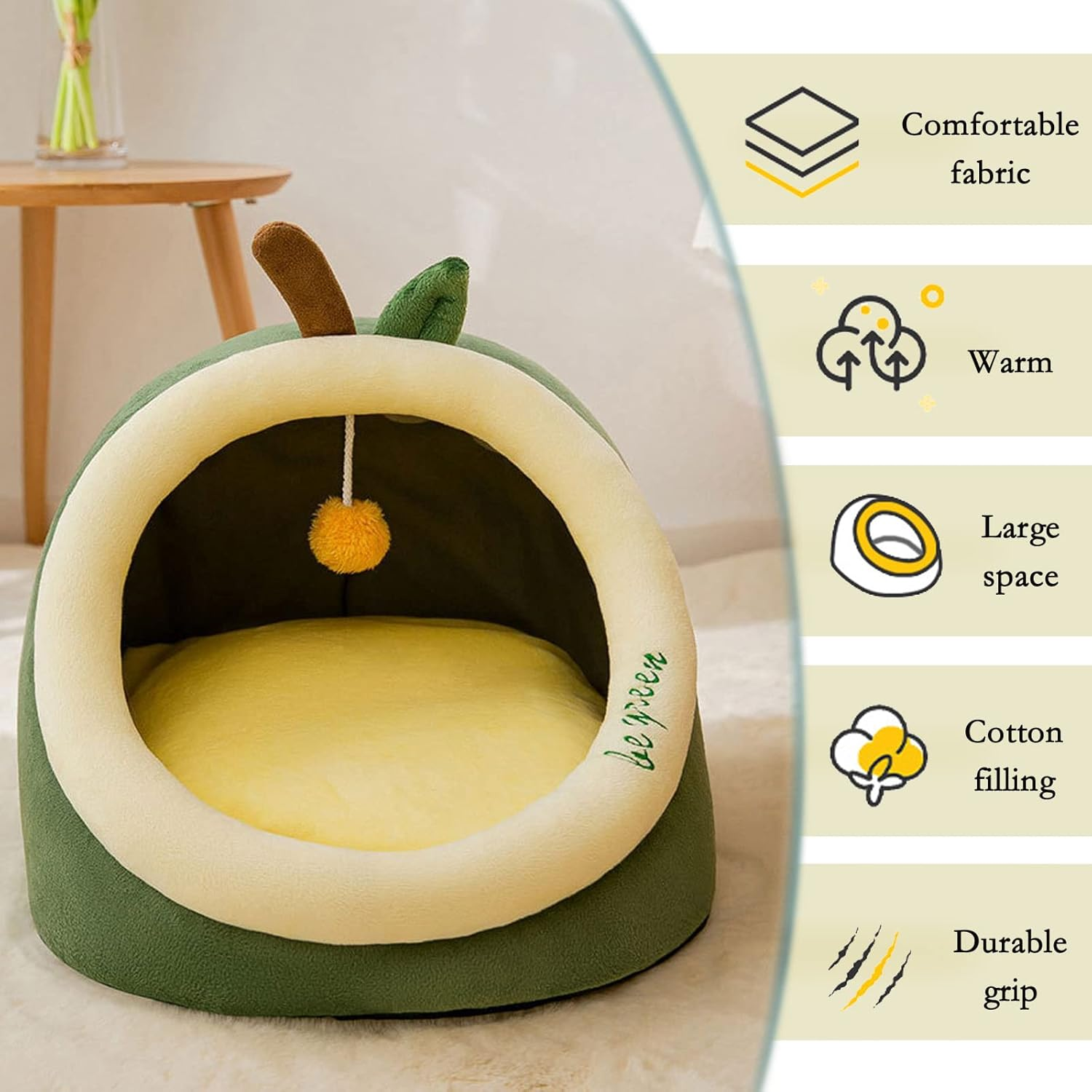 Cat Bed, Self-Warming Cat Tent Cave for Kittens and Small Dogs Semi-Closed Cat House Hut with Washable Cushion for Outdoor and Indoor (Yellow Penguin, Small) image number 6