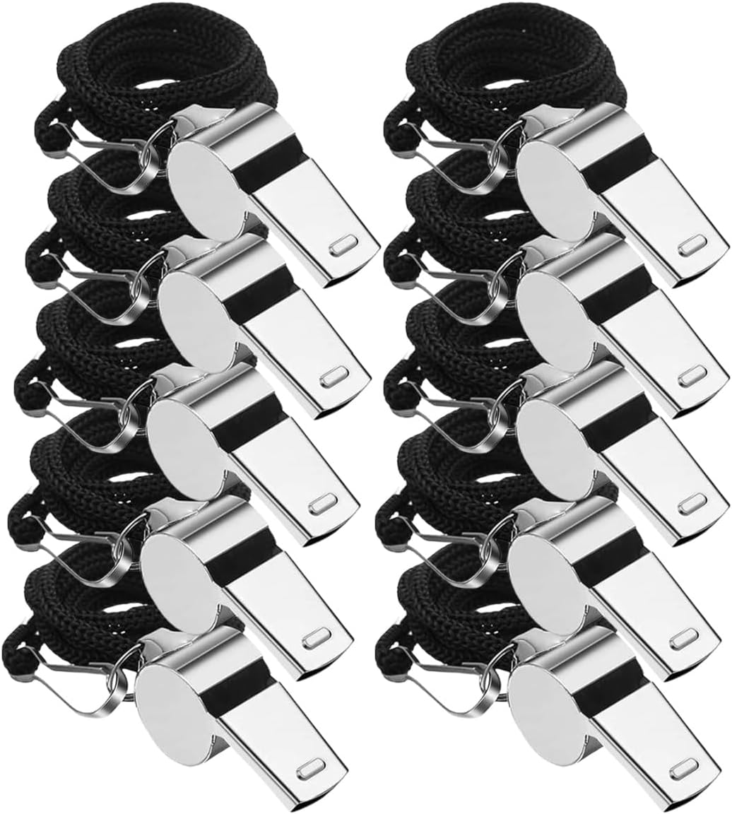 10 Pcs Stainless Steel Sports Whistles,Loud Crisp Sound,Coach Whistles Metal Whistle with Lanyard, Coaches, Teachers, Training, Outdoor Sports image number 3
