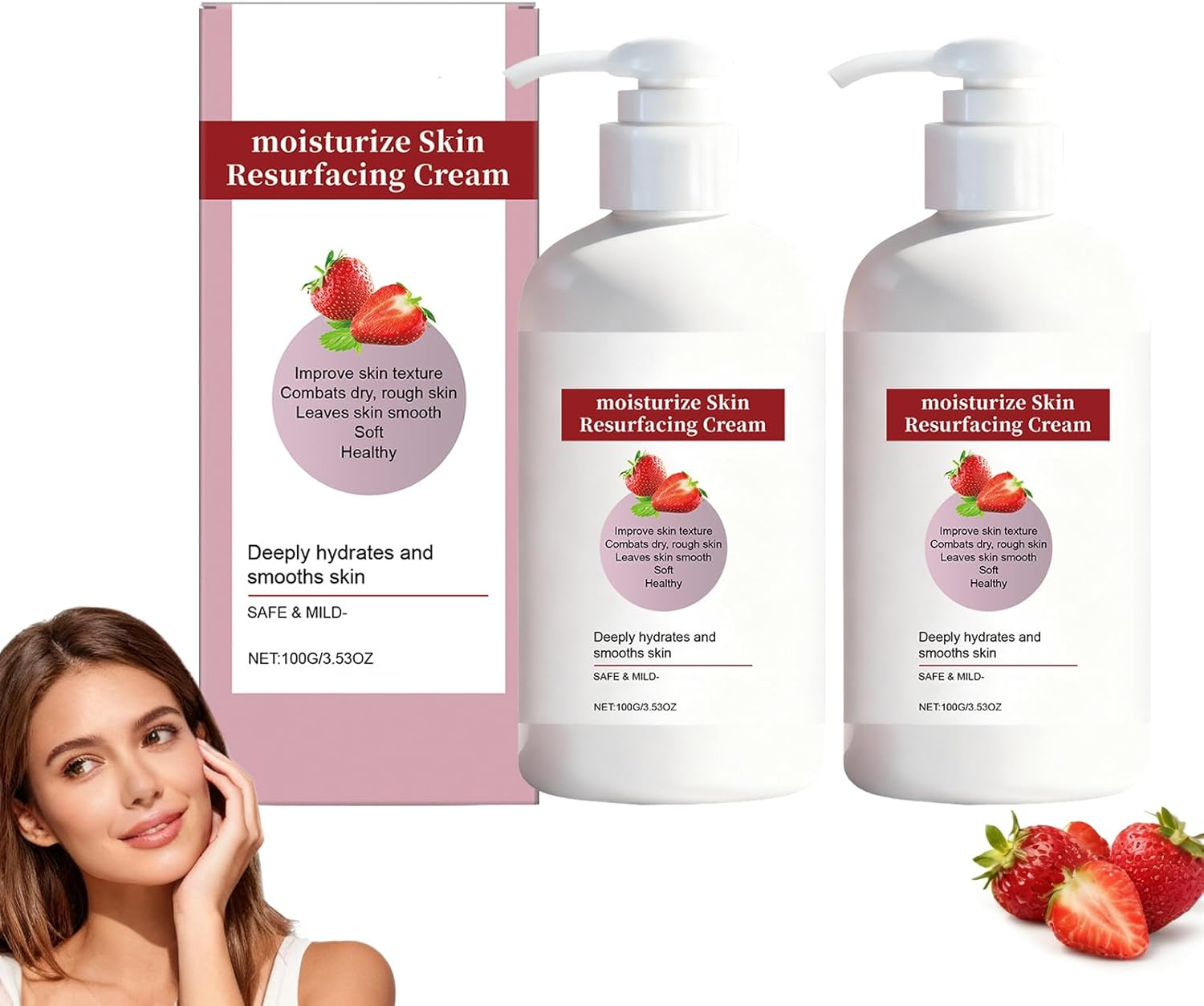 Strawberry Skin Resurfacing Cream, Strawberry Smoothing Cream, Body Moisturising for Rough & Bumpy Skins, Hydrating Body Lotion, Smoothes Texture & Evens Tone, Daily Care for Arms & Legs (6Pcs)