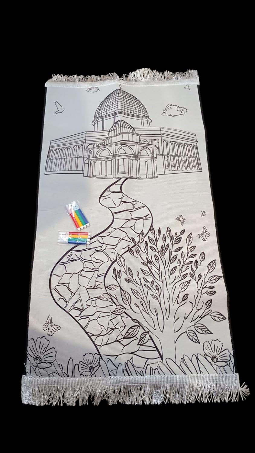 DIY Painting - Muslim Prayer Mat for Kids, Educational with Fabric Colour Pens, Ramadhan Activity, Eid Gift, Birthday Activity (Pattern 3)