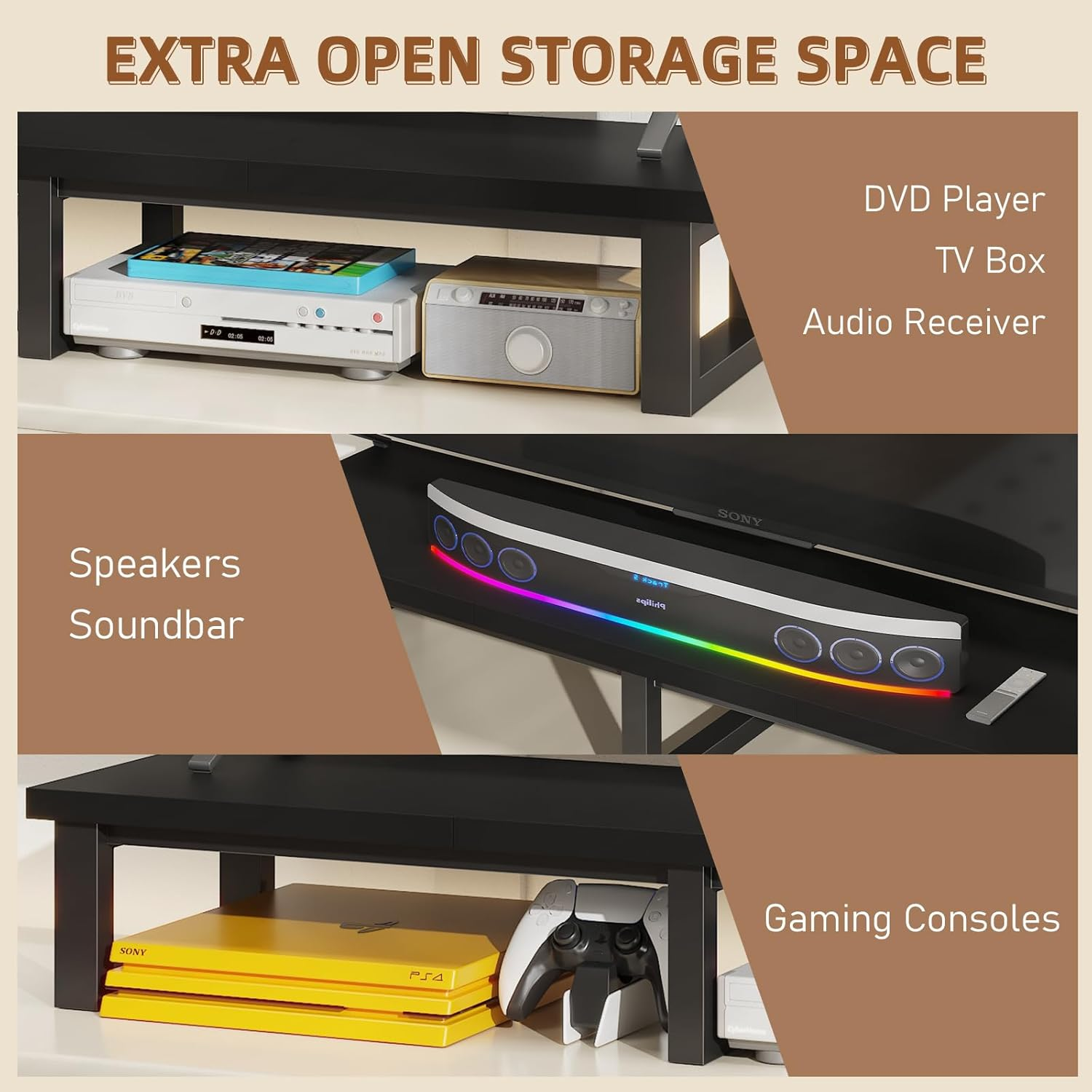 YAOHUOO 45" Large TV Riser for 32-60 Inch TV, TV Riser Stand Shelf with Steel Legs, Tabletop TV Stand Riser for Home Office,Black image number 4