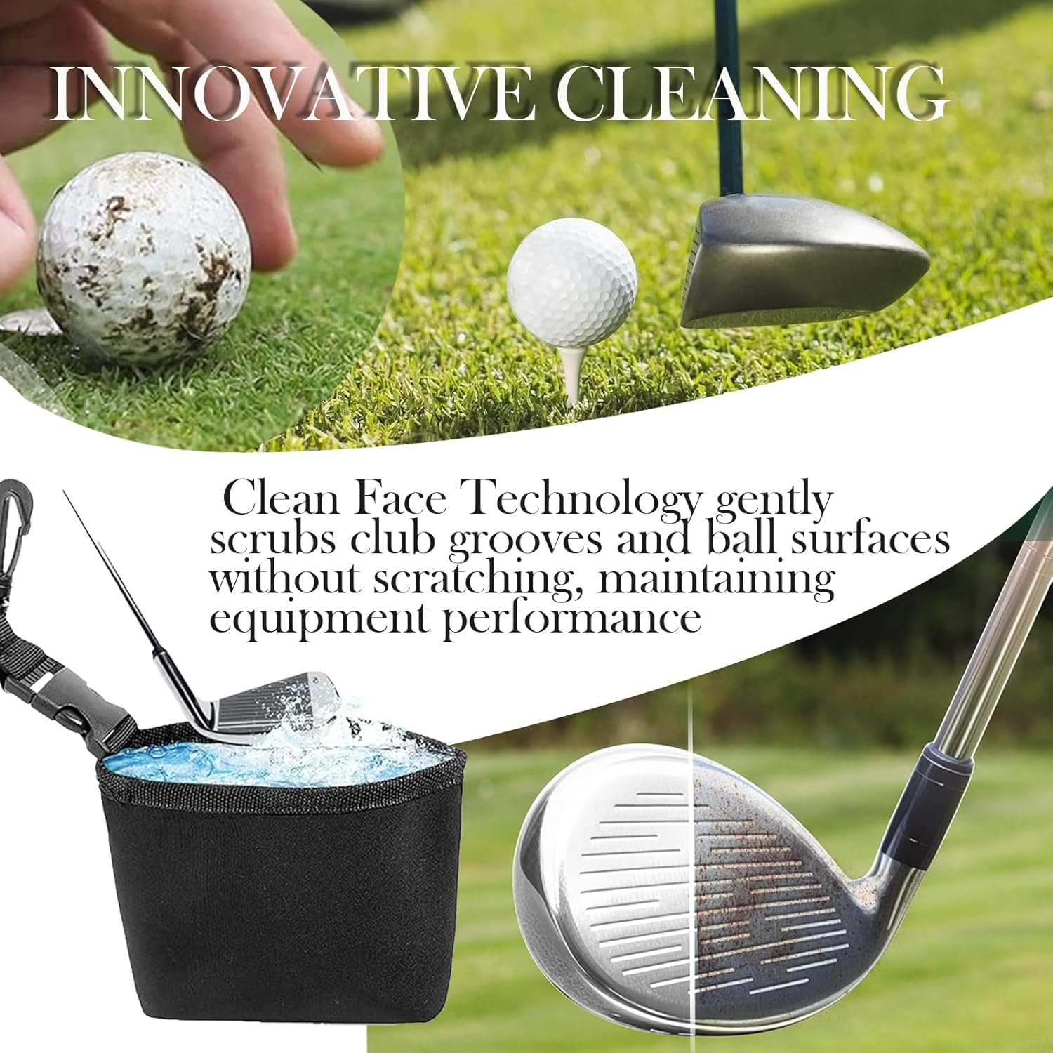 Golf Club and Golf Ball Cleaning Bag, Waterproof Microfiber Pouch with Detachable Clip, Machine Washable image number 4
