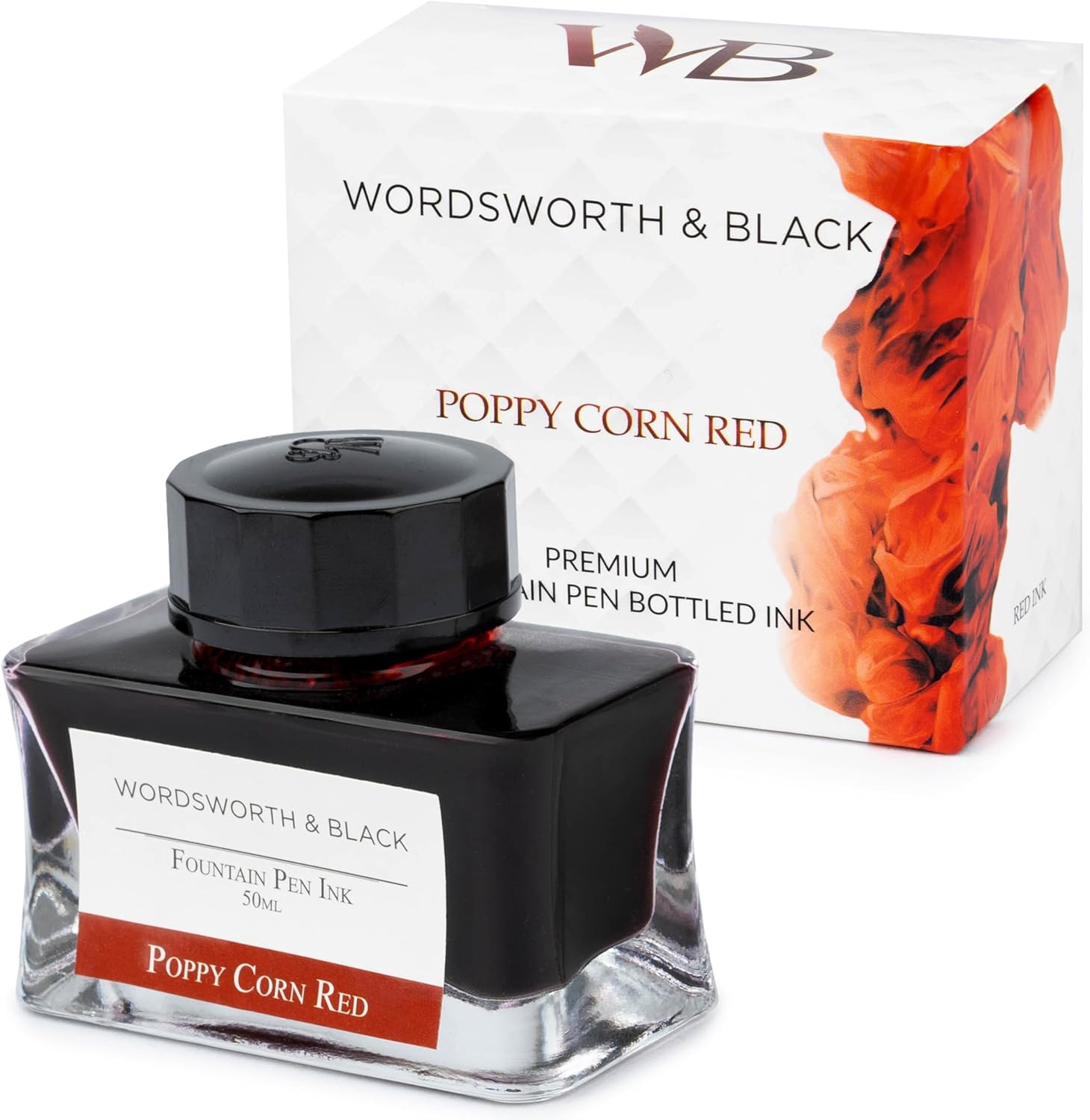 Wordsworth and Black Fountain Pen Ink Bottle (50 Ml) Premium Luxury Edition, [Poppy Corn Red] Fountain Pens Bottled Ink; Classic Designed Bottle Smooth Flow 50 Ml