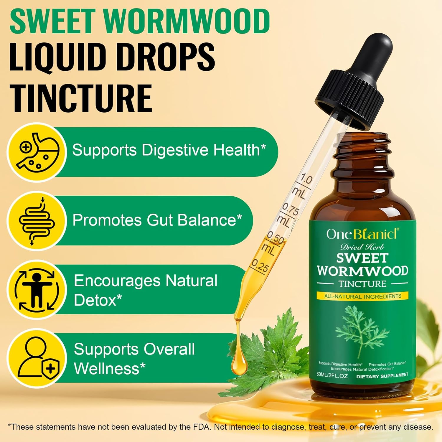 Organic Sweet Wormwood Liquid Drops 60Ml | Natural Parasite Cleanse & Gut Detox Support | Vegan & Alcohol-Free | Fast Absorption image number 3