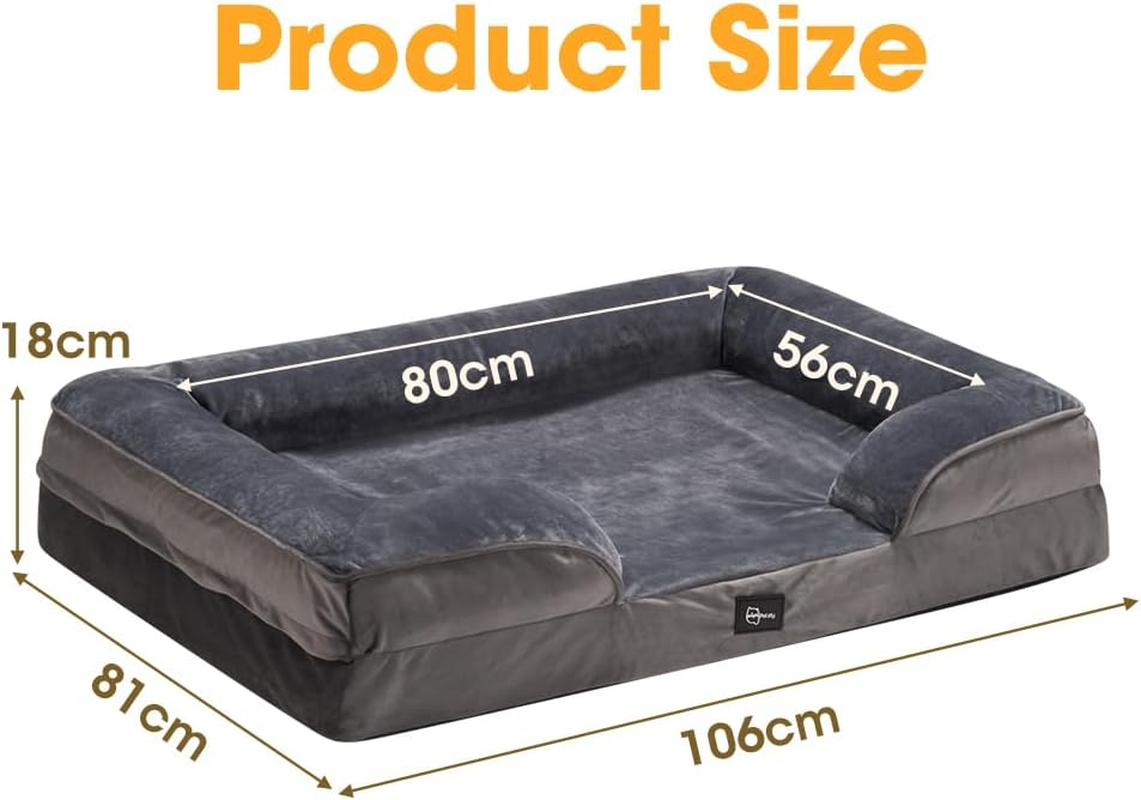 Petzly Dog Bed with Sides, Orthopedic Dog Sofa Bed for Extra Large Dogs, Ultra Cozy Pet Bed with Egg-Crate Foam, Removable Washable Cover, Grey, Xl(106X81X18Cm) image number 4