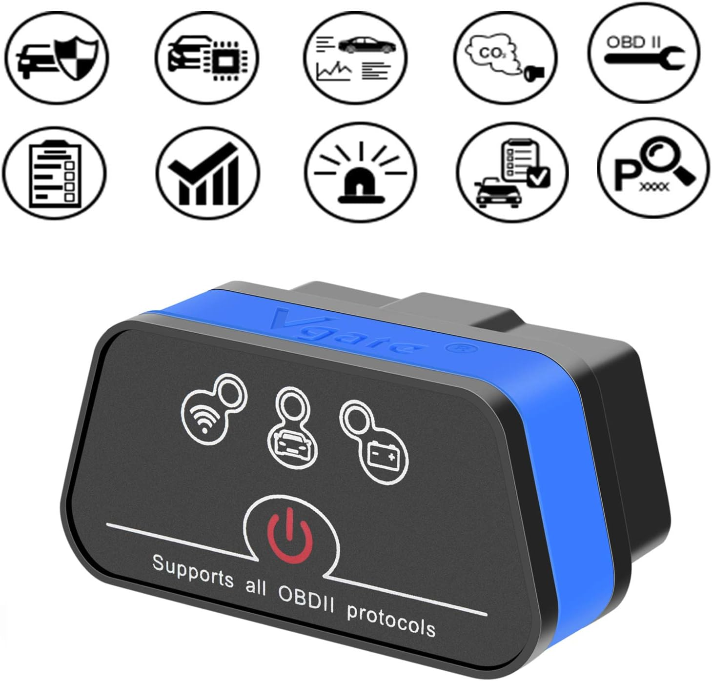 Vgate Icar2 Wi-Fi Adapter OBD2 Scanner Scan Tools Check MIL Light Car Diagnostic Tool for Ios & Android, Auto Sleep (Blue) - Wi-Fi Black1 image number 3