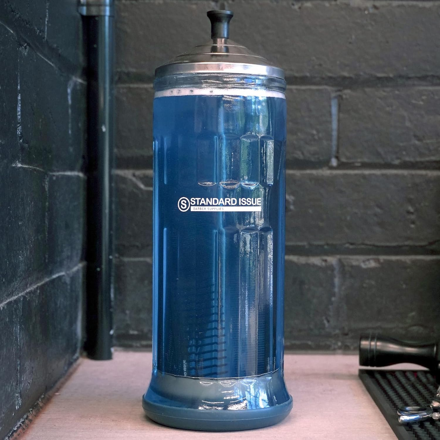 Disinfecting Jar | Glass Barbicide Jar, Stainless Steel Insert, Rubber Base for Combs, Barber Shears and More, 1L Capacity image number 1