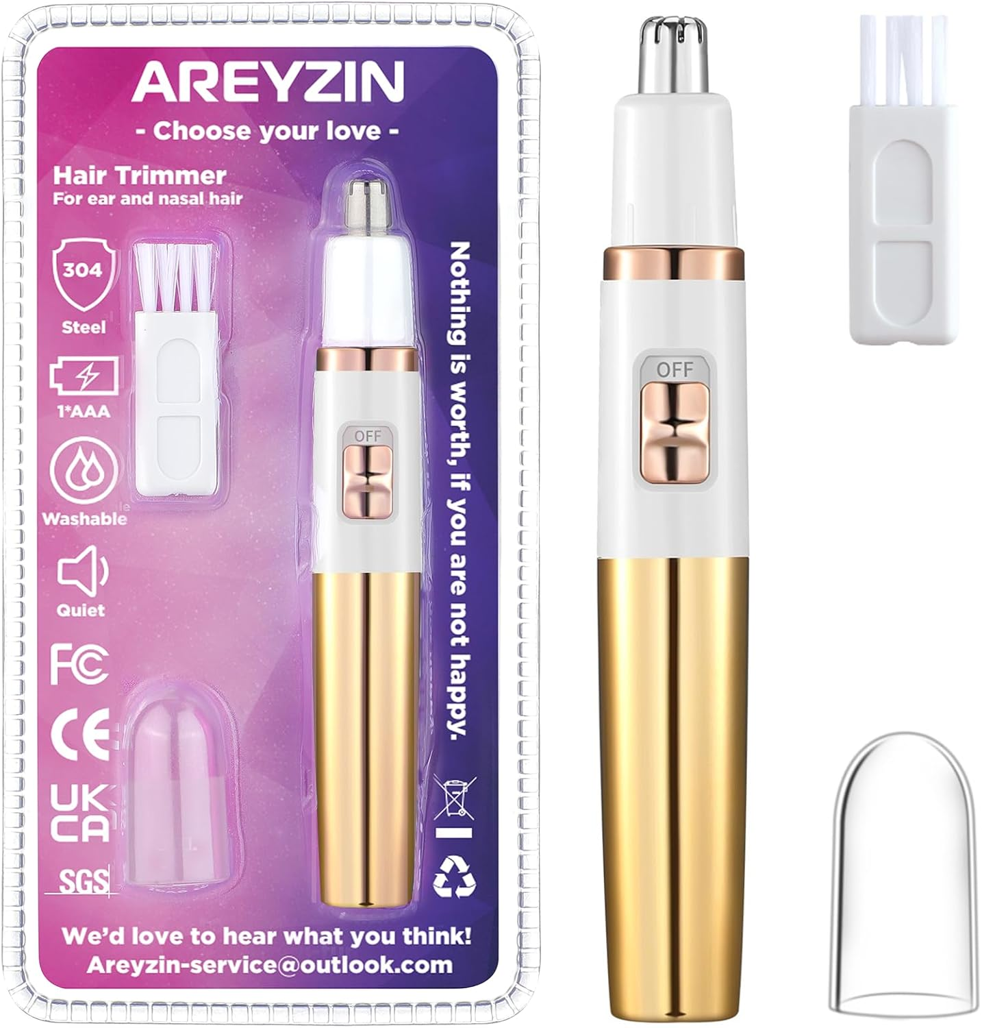 AREYZIN Nose Hiar Trimmer for Women,Ladies Painless Nose Trimmer Women,Eyebrow Facial Ear Hair Trimmer Hair Clippers Professional, Waterproof, Dual-Edge Blade, Purple