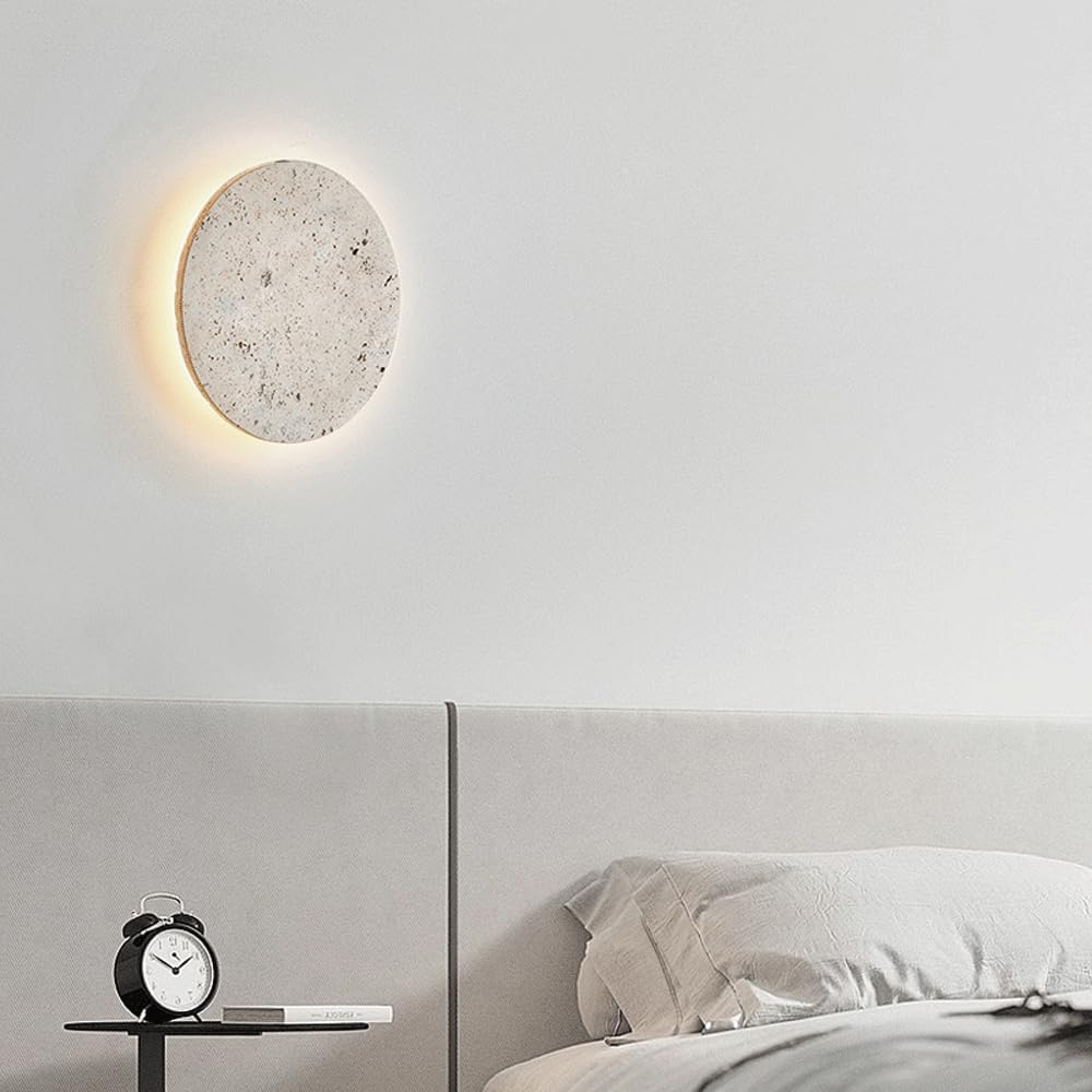 Nordic Style Stone Wall Lamp Natural Yellow Travertine Lampshade Wall Sconce round Indoor Interior Wall Lights for Living Room Dinning Room Corridor Study Home Lighting Decoration 220V image number 3